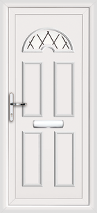 Enfield Diamond Lead white upvc front door with toplights & side panel